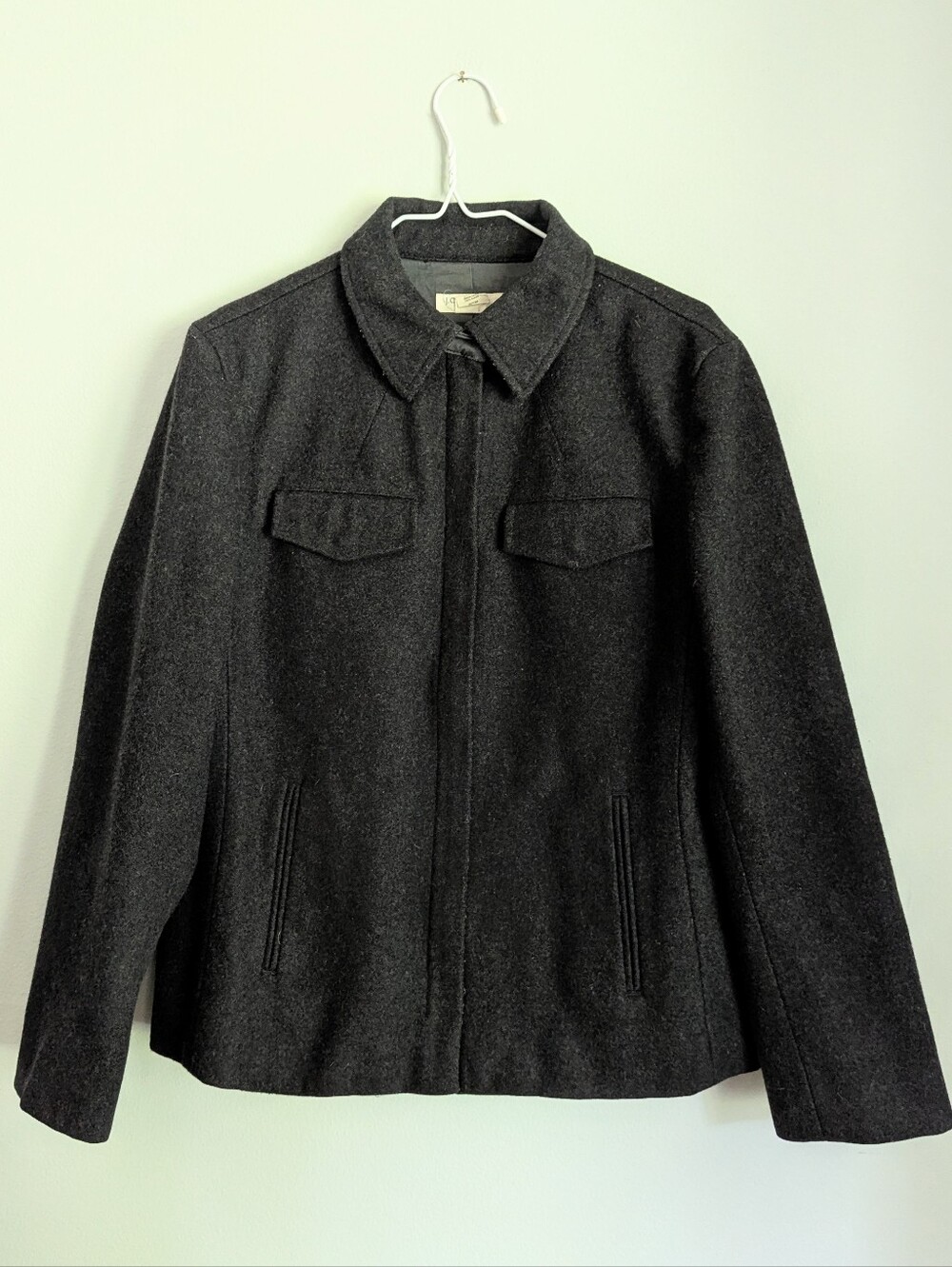 VTG J.Crew Women's Medium Wool Blend Zip Up Utility Field Jacket Gray Mid Weight